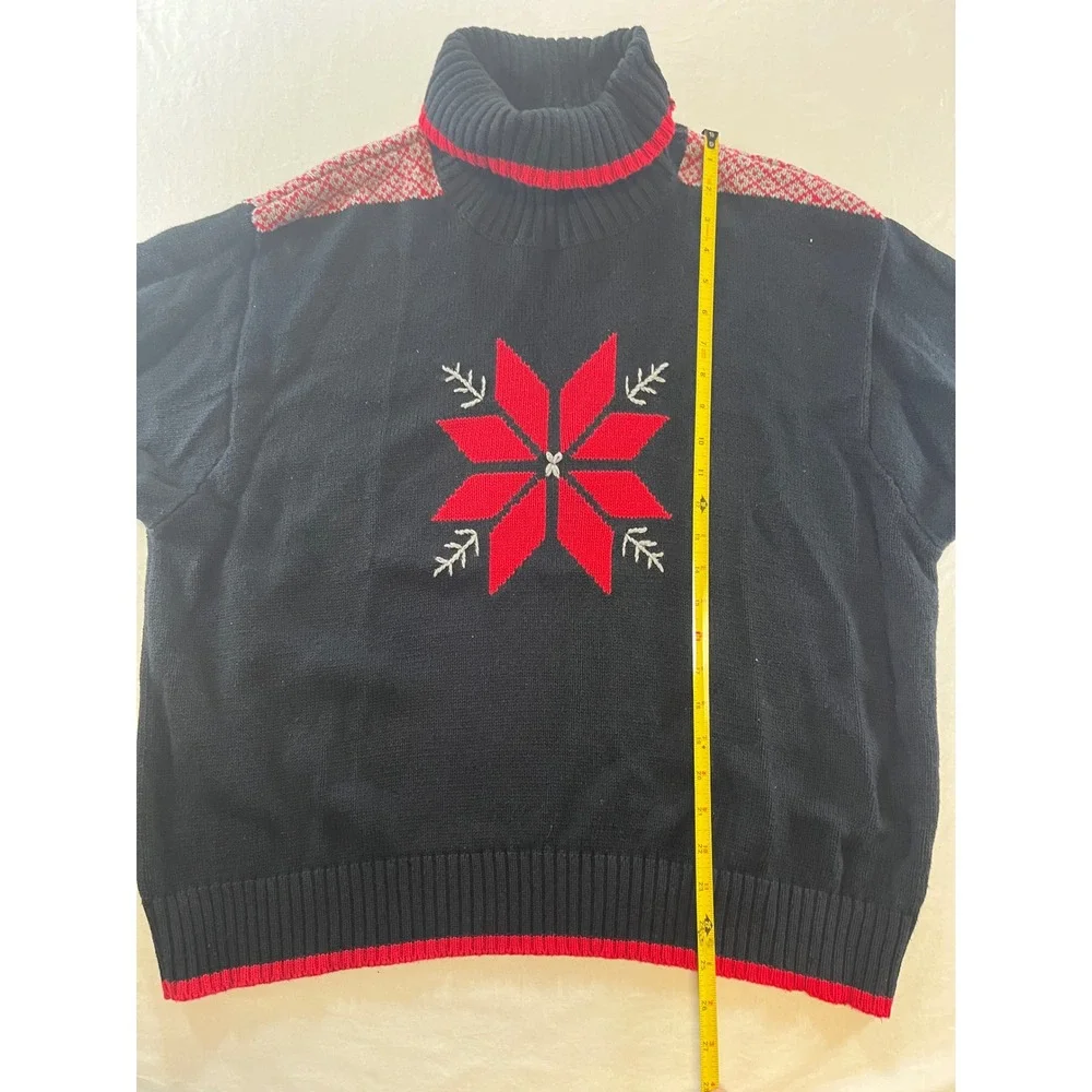 Elisabeth by Liz Claiborne‎ Black Red Snowflake Turleneck Sweater Size XXL